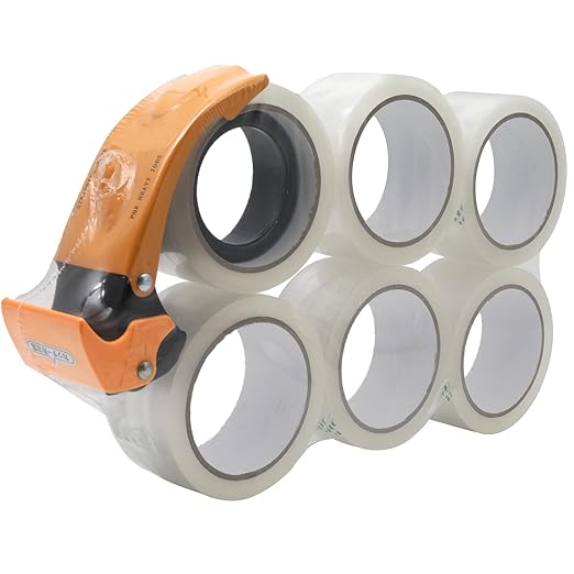 WELSTIK 6 Rolls Clear Heavy Duty Packaging Tape with Orange Packing Tape Dispenser