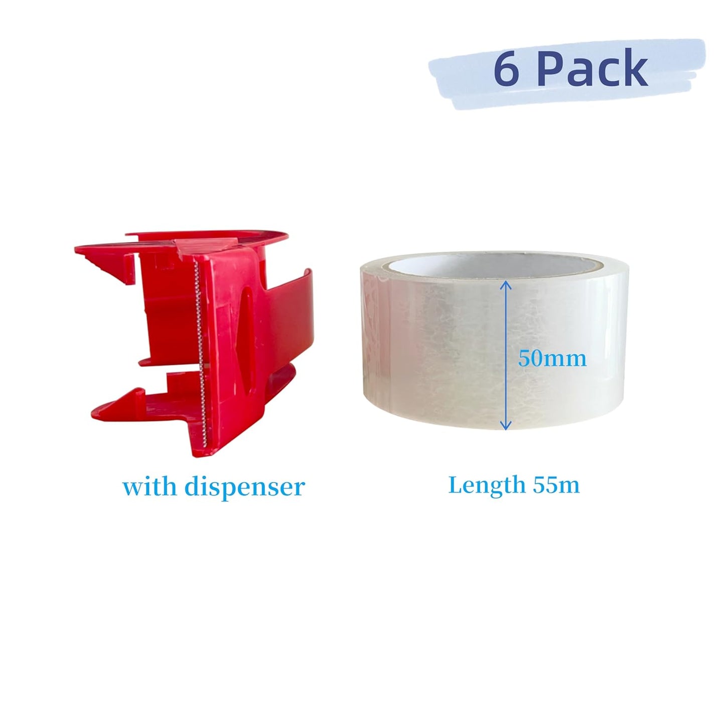WELSTIK 3" Core, 6 Pack 2.4Mil 2 inch x 60 Yards Heavy Duty Clear Packing Tape