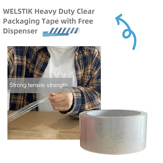 WELSTIK 3" Core, 6 Pack 2.4Mil 2 inch x 60 Yards Heavy Duty Clear Packing Tape