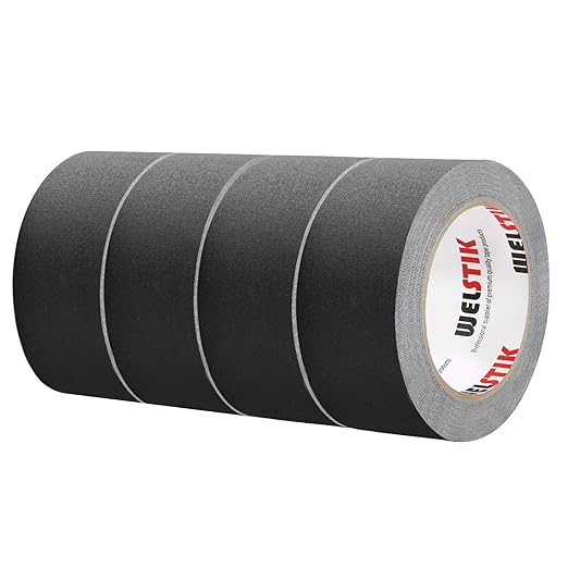 WELSTIK Non-Reflective Black Gaffers Tape 2 inch - 4 Pack Black Gaff Tape -2 in x 30 Yards