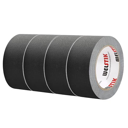 WELSTIK Non-Reflective Black Gaffers Tape 2 inch - 4 Pack Black Gaff Tape -2 in x 30 Yards