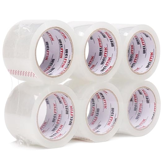 WELSTIK 6 Pack Clear Packing Tape 3 Inch Refills, 2.4Mil 3 Inch x 60 Yard