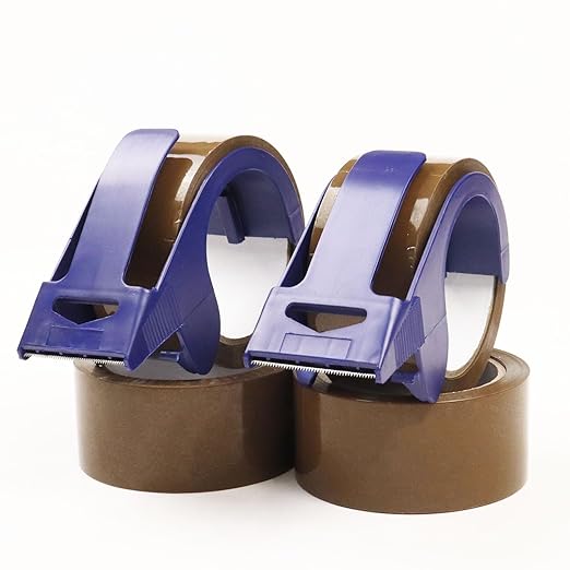 WELSTIK 4 Pack Heavy Duty Brown Packing Tape for Shipping 2.7mil 1.88 inch x 55 Yards with 2 Pack Dispenser