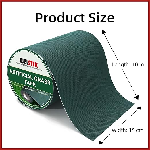 WELSTIK Turf Tape Green Artificial Grass Tape for Jointing Fixing Green Lawn Mat Rug, 6" x 33' (15cm x 10m)