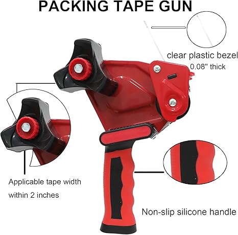 WELSTIK 2 Pack Red Non-Slip Silicone Handle Packing Tape Dispenser Gun 2 Inch
