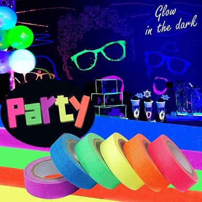 WELSTIK 6-Pack Super Bright UV Blacklight Reactive Fluorescent/Neon Gaffer Tape