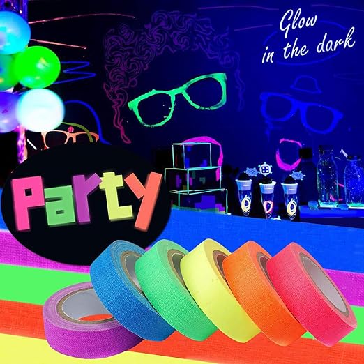 WELSTIK 6-Pack Super Bright UV Blacklight Reactive Fluorescent/Neon Gaffer Tape