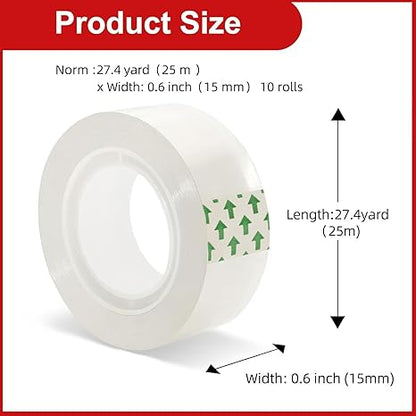 WELSTIK Office Transparent Tape Set 3/4 Inches x 27 Yards One Roll, 10 Pack