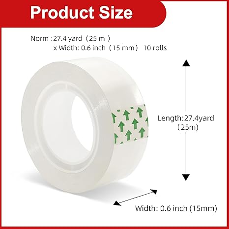 WELSTIK Office Transparent Tape Set 3/4 Inches x 27 Yards One Roll, 10 Pack