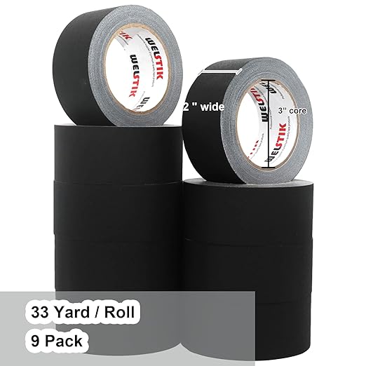 WELSTIK Black Gaffers Tape 9 Pack-2 Inches X 33 Yards Heavy Duty Gaffer Tape