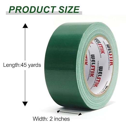 WELSTIK Professional Grade Dark Green Duct Tape,  (2 Inch X 45 Yards, Green)Waterproof Duct Cloth Fabric