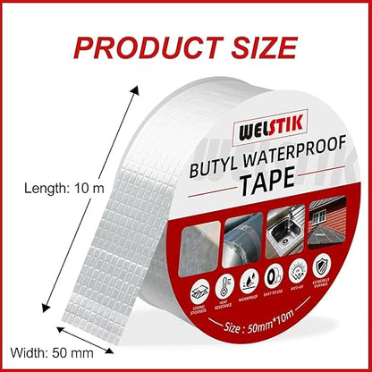 WELSTIK Butylband, wasserdicht, silberaluminium, für Dach- und Leckreparaturen,  50 mm x 10 m