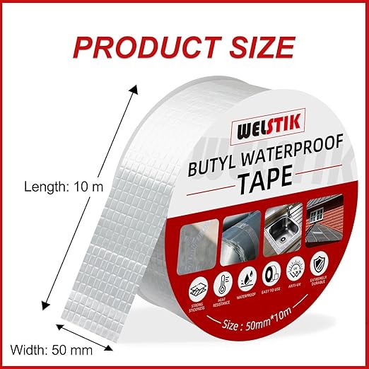 WELSTIK Butylband, wasserdicht, silberaluminium, für Dach- und Leckreparaturen,  50 mm x 10 m