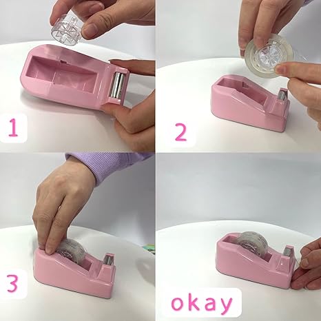 WELSTIK Desktop Office Tape Dispenser Non-Skid Base Pink
