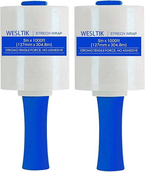 WELSTIK Stretch Film - 80 Gauge 5 Inch x 1000 Feet Shrink Wrap for Pallet Wrap,2 Pack, Clear