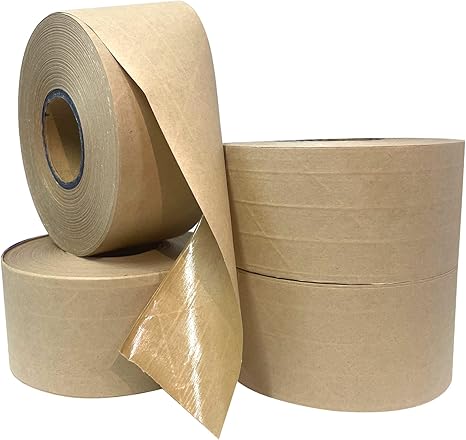 WELSTIK 4 Rolls 2inch 55yds Reinforced Water Activated Gummed Kraft Packing Paper Tape, Total 220yds